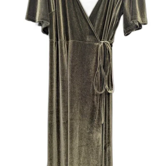 NWT Baltic Born | Katelyn Dark Olive Green Velvet Maxi Wrap Dress | Size XXL - Picture 9 of 15